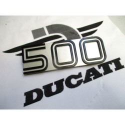 Anagrama tapa lateral (plata-negro) NUEVO Original Ducati 500  Desmo-Twin-GTV-GTL.